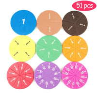 Kit complet de 51 pièces du jeu Fromage à fractions, avec différentes couleurs pour chaque valeur fractionnaire