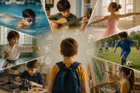 Enfant autiste face à différentes activités extrascolaires comme la natation, la musique, le sport, l’art et la robotique.