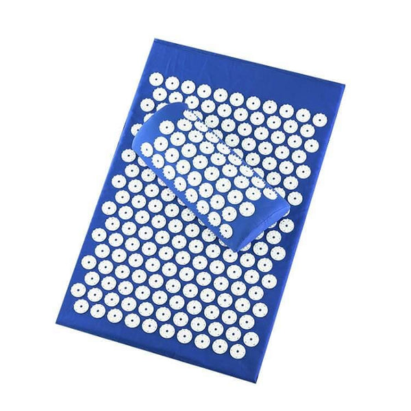 Tapis d’acupression bleu avec son coussin assorti, recouvert de picots pour soulager les tensions musculaires